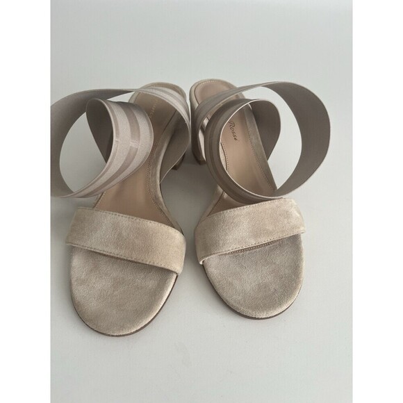 Gianvito Rossi Emily Suede Block Heel Sandal 37.5 US 7.5 Beige Minimalist Chic - Picture 11 of 13